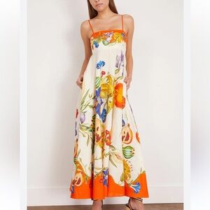 Alemais Floral Maxi Dress with Orange and Blue Accents